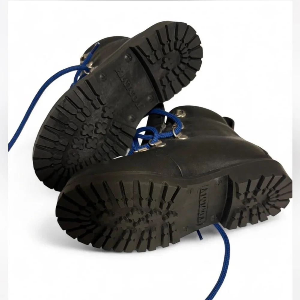 RARE Tommy Hilfiger Black Real Leather Chunky Boots with Blue Laces